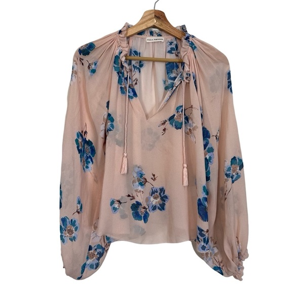 Ulla Johnson Sarna Silk Blouse Floral Print Nude Pink Boho Romantic XS Dainty - Picture 1 of 9